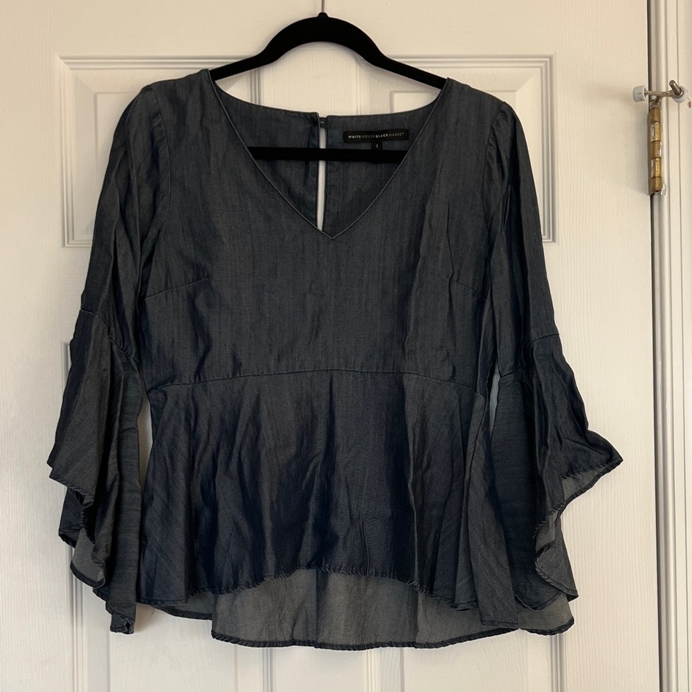 White House Black Market chambray V-Neck Blouse